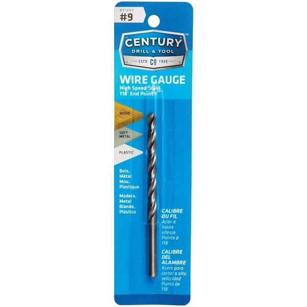 Century Drill & Tool Century Drill & Tool Number 9 HSS Brite Drill Bit 11409 - main